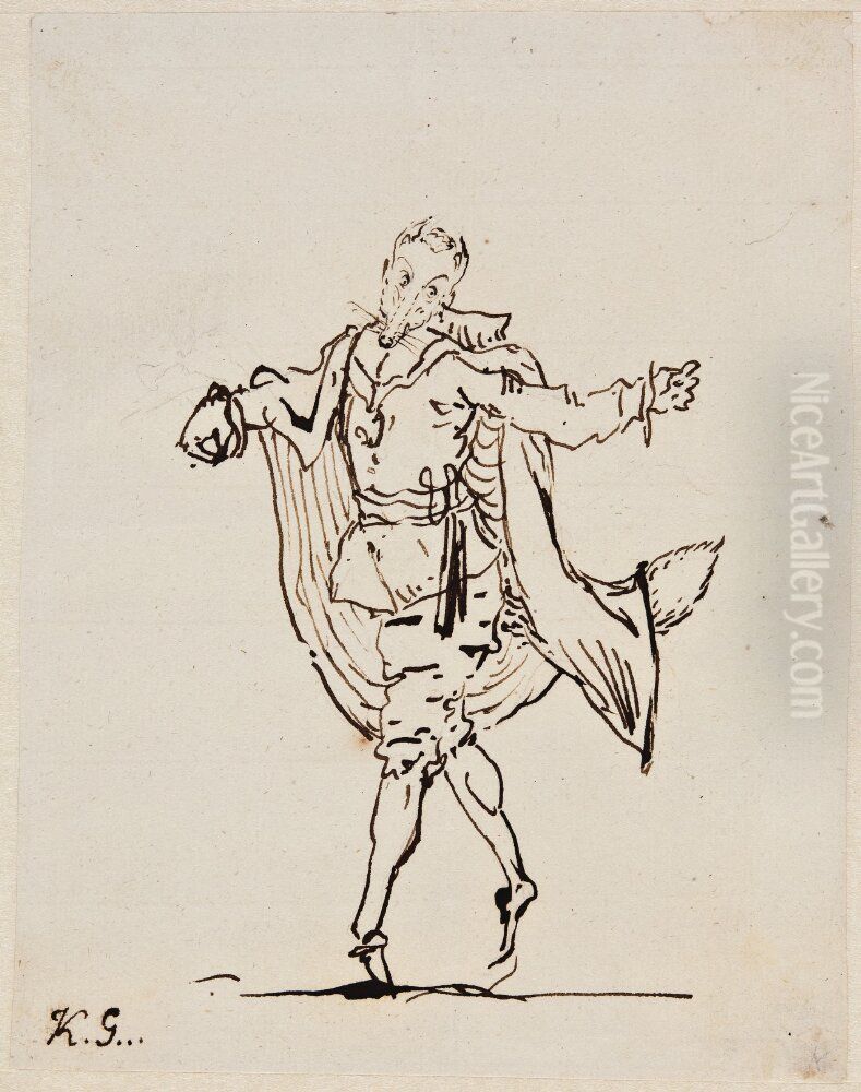 Nidbild av rav i svenska drakten Oil Painting by Carl August Ehrensvard