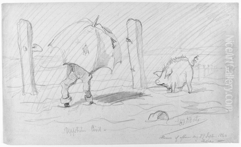 Karikerad situationsbild Oil Painting by Johan Fredrik Hockert