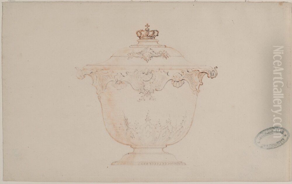 Forslagsritning till terrin med krona pa locket Oil Painting by Christian Precht