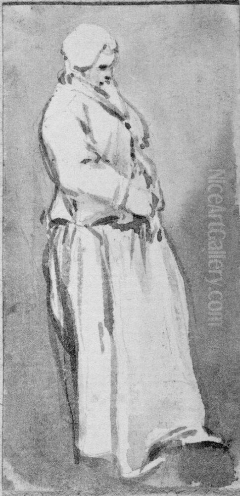 Staende aldre kvinna i profil Oil Painting by Johan Fredric Martin