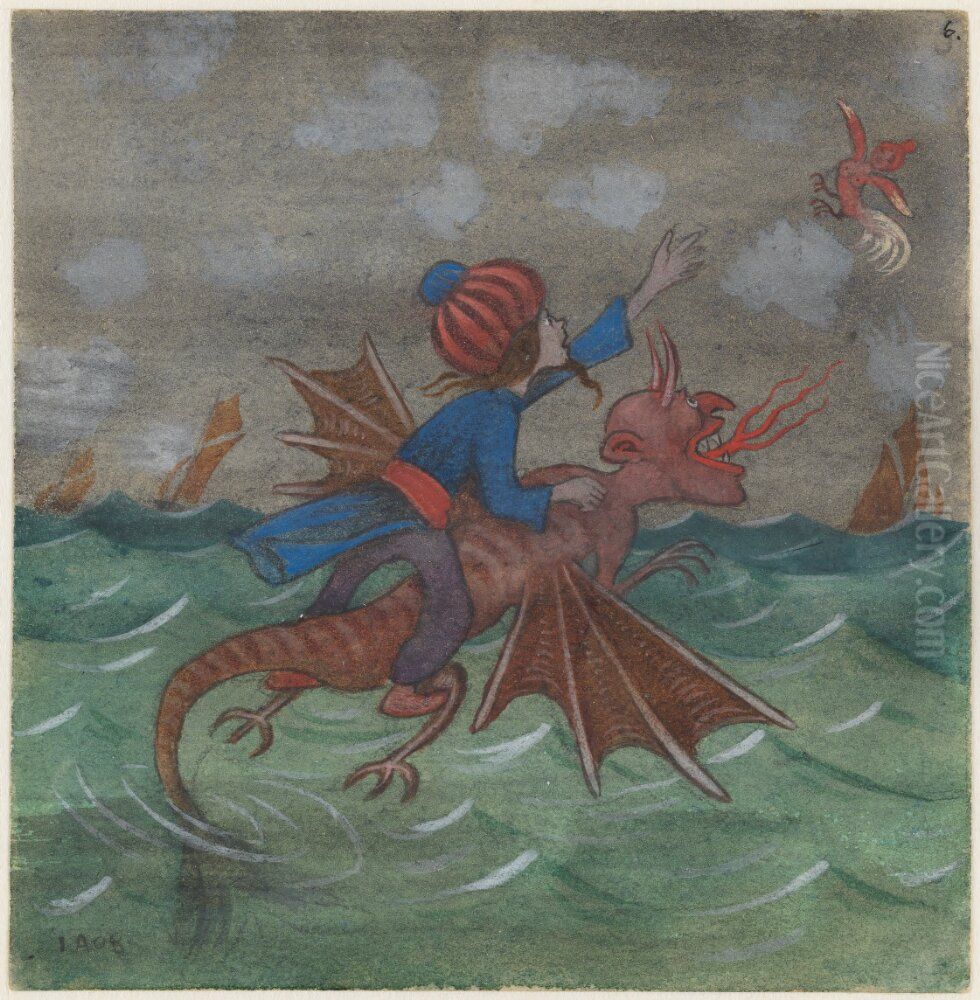 Trollkarlen och kvinnofageln Oil Painting by Ivar Arosenius