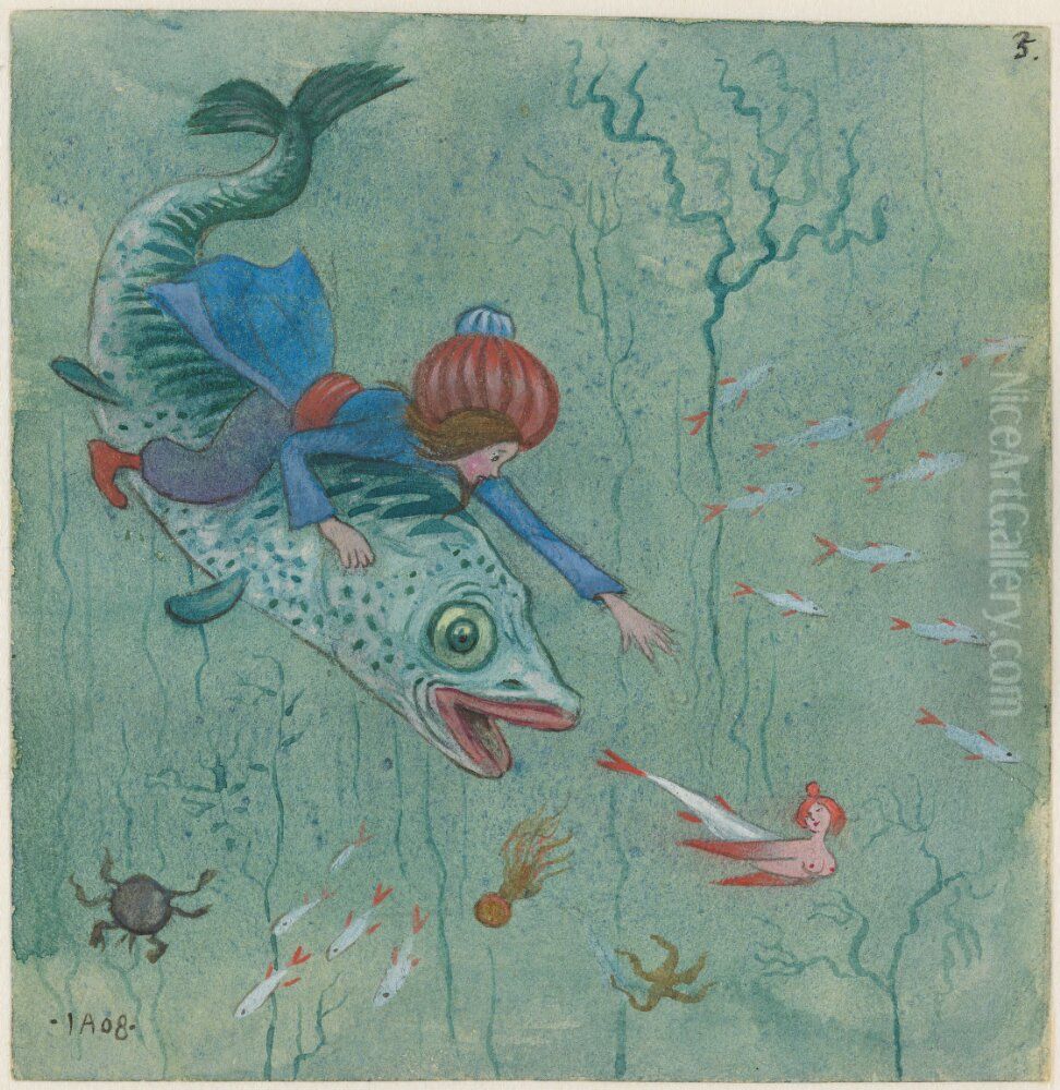 Trollkarlen och kvinnofageln Oil Painting by Ivar Arosenius