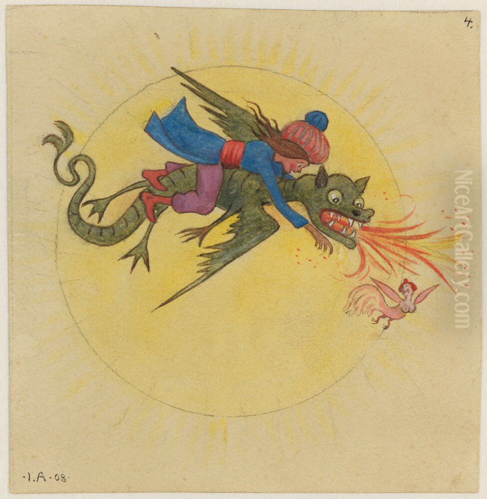 Trollkarlen och kvinnofageln Oil Painting by Ivar Arosenius