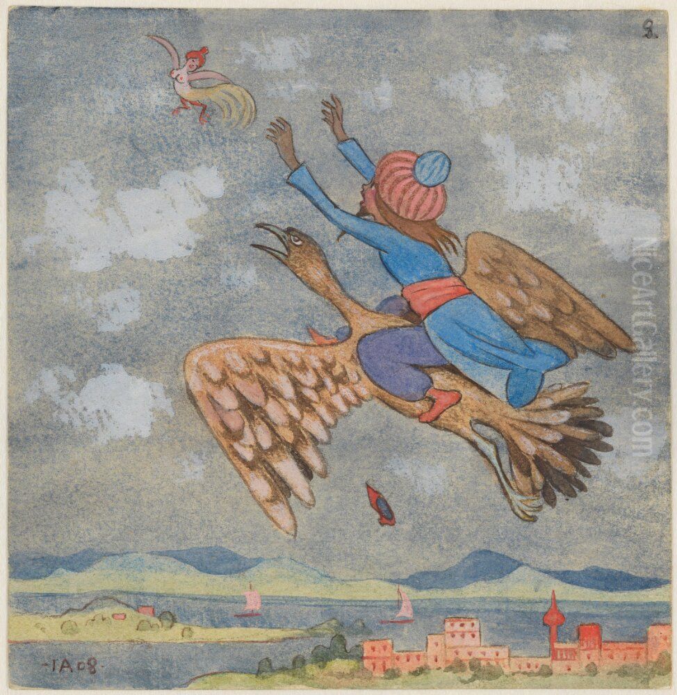 Trollkarlen och kvinnofageln Oil Painting by Ivar Arosenius