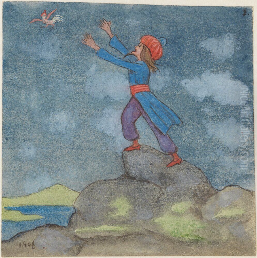 Trollkarlen och kvinnofageln Oil Painting by Ivar Arosenius