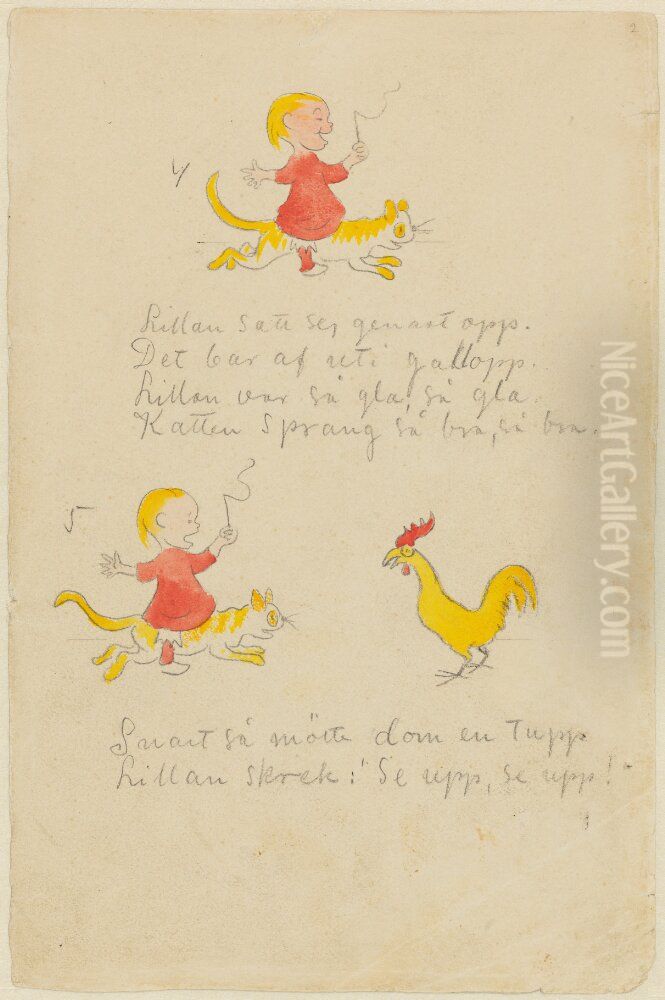 The Cat Journey, Page 2 Oil Painting by Ivar Arosenius