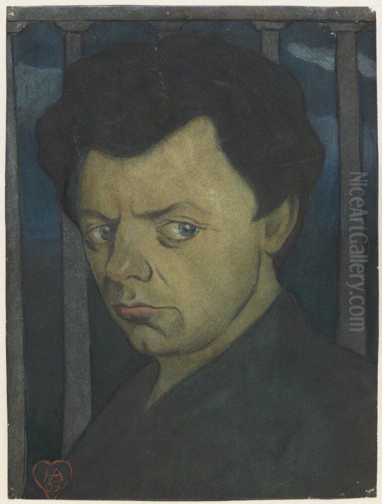 Portratt av skadespelaren och konstnaren John Ekman Oil Painting by Ivar Arosenius