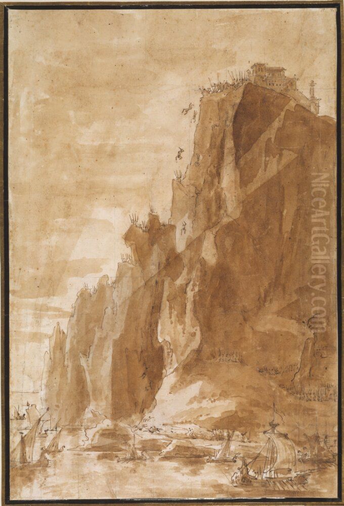 Tiberius later storta de landsforvista i en avgrund pa Capri Oil Painting by Louis Jean Desprez