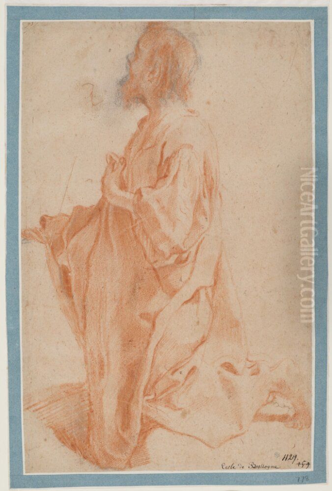 Kneeling Bearded Man in Long Robe Oil Painting by Pietro Faccini