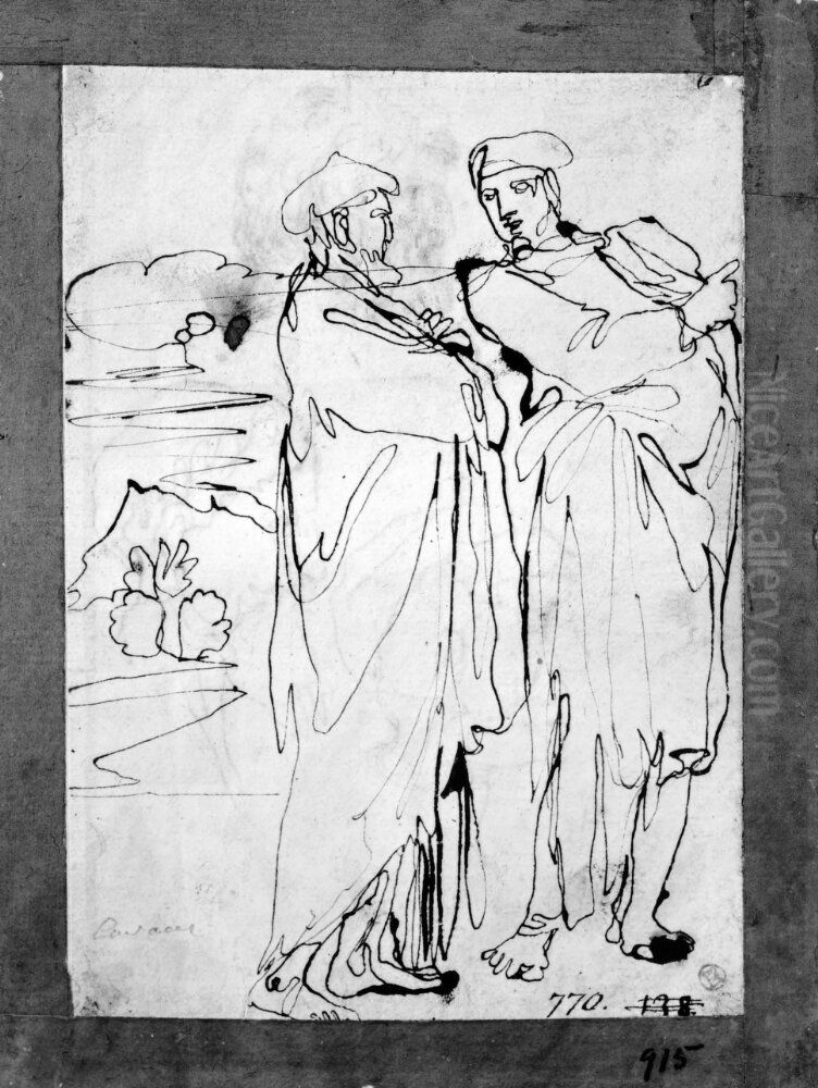 Two Men in a Landscape Oil Painting by Agostino Carracci