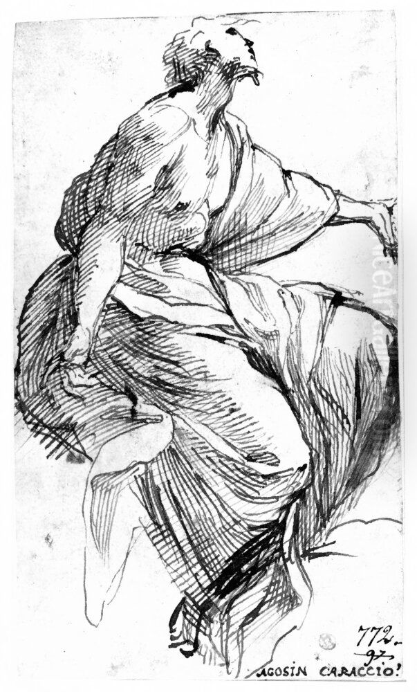 Christ with Long Hair, Seated Right Oil Painting by Agostino Carracci