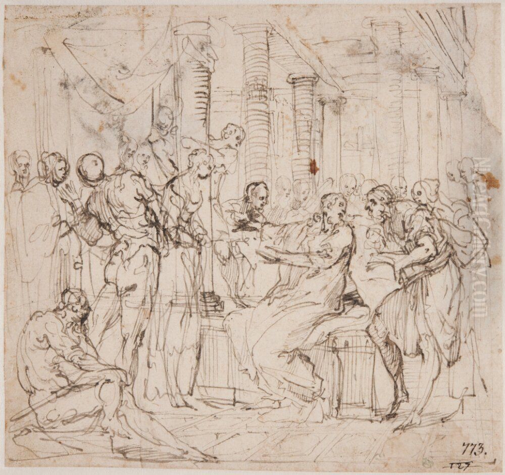 Study for Christ and the Woman Taken in Adultery Oil Painting by Agostino Carracci