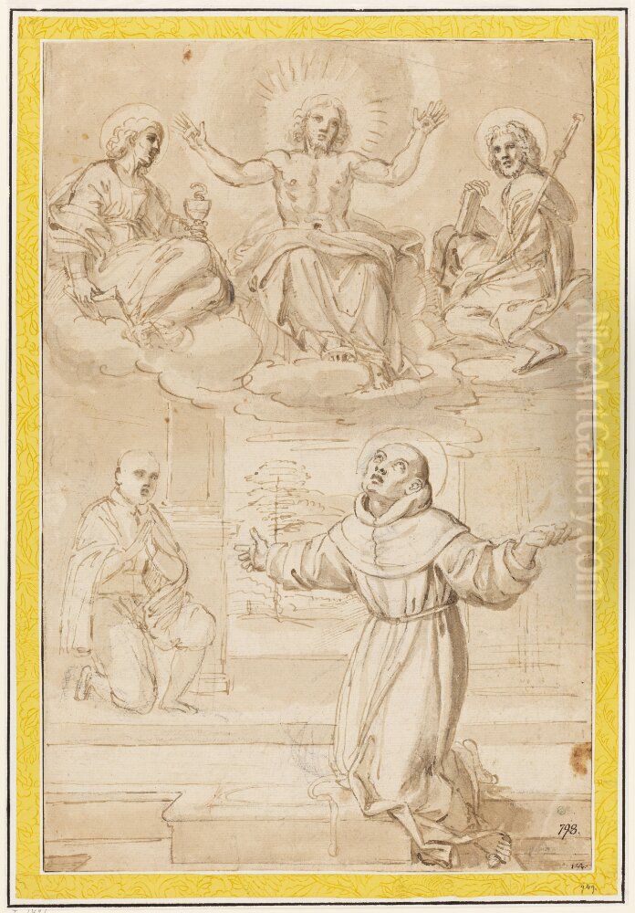 St Diego Recommending Juan de Herrara's Son to Christ Oil Painting by Francesco Albani