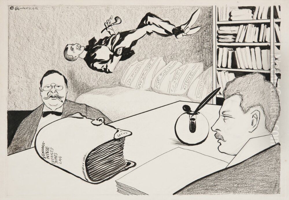 Sondags-Nisses redaktion Oil Painting by Oskar Andersson