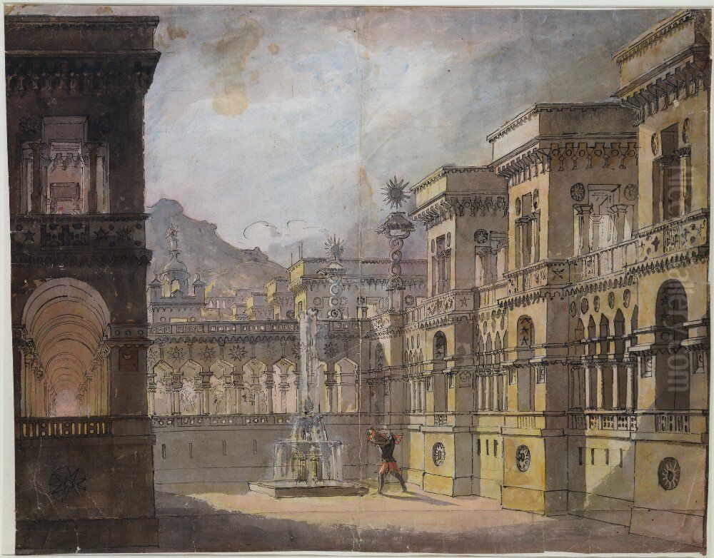 Utkast till scenbild Oil Painting by Louis Jean Desprez