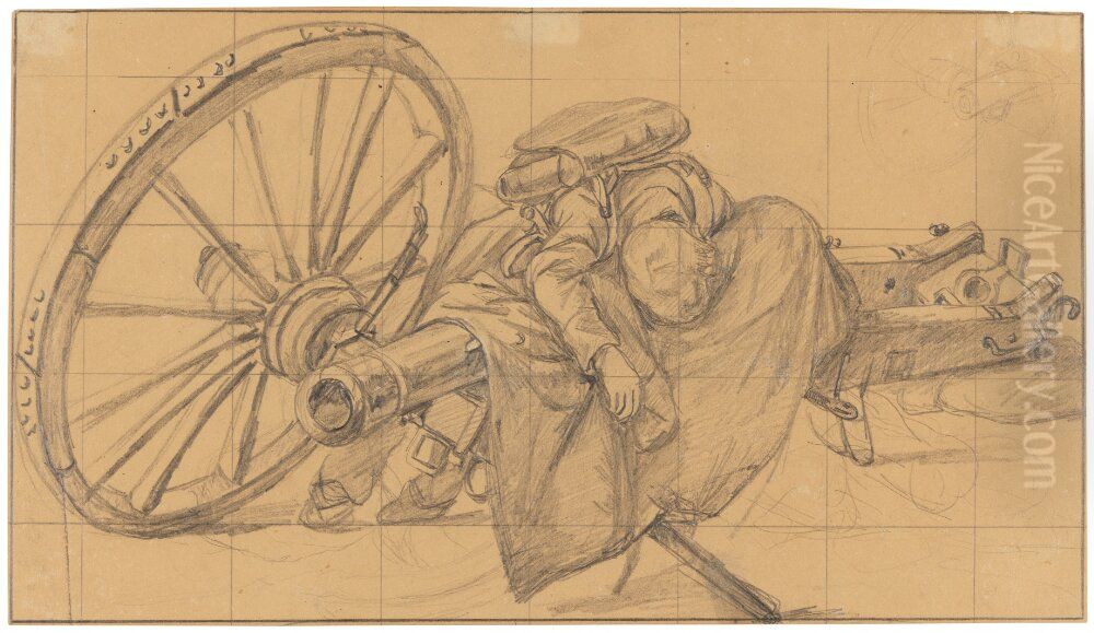 Soldat stupad over kanon Oil Painting by Carl Andreas Dahlstrom