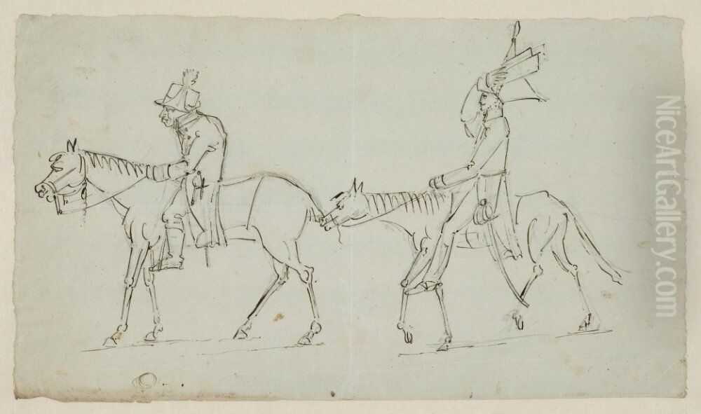 Tva ridande soldater Oil Painting by Per Otto Adelborg