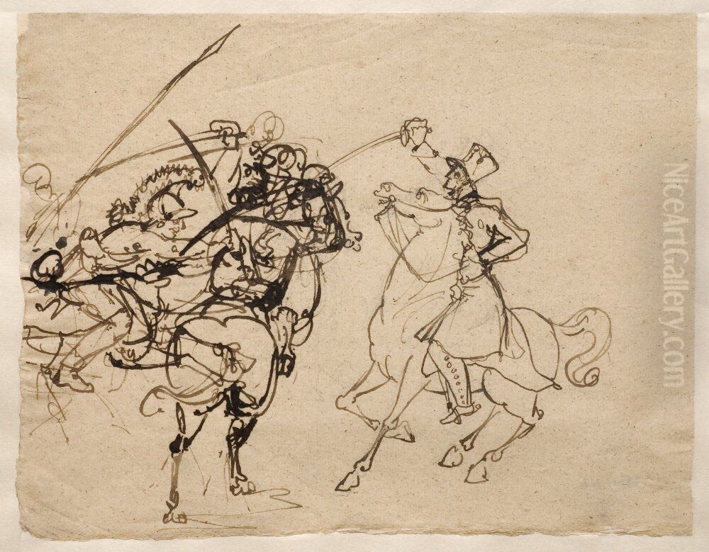 Ryttarbatalj Oil Painting by Per Otto Adelborg