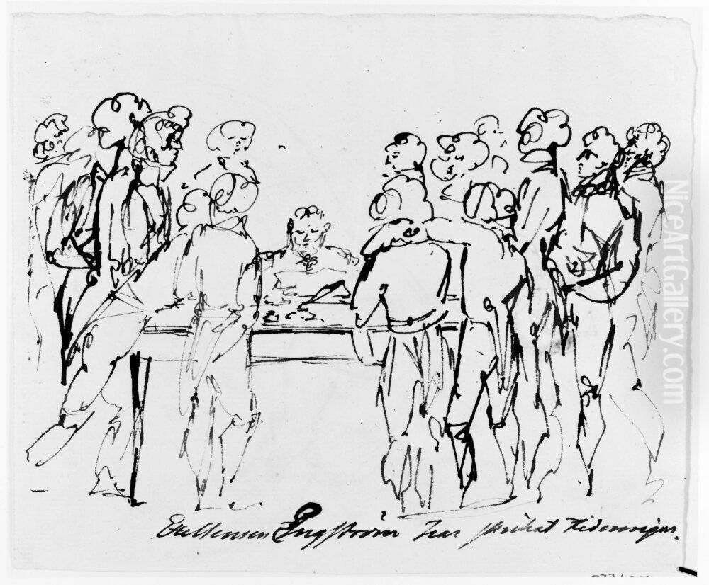 Exellensen Engstrom har skickat tidningar Oil Painting by Per Otto Adelborg