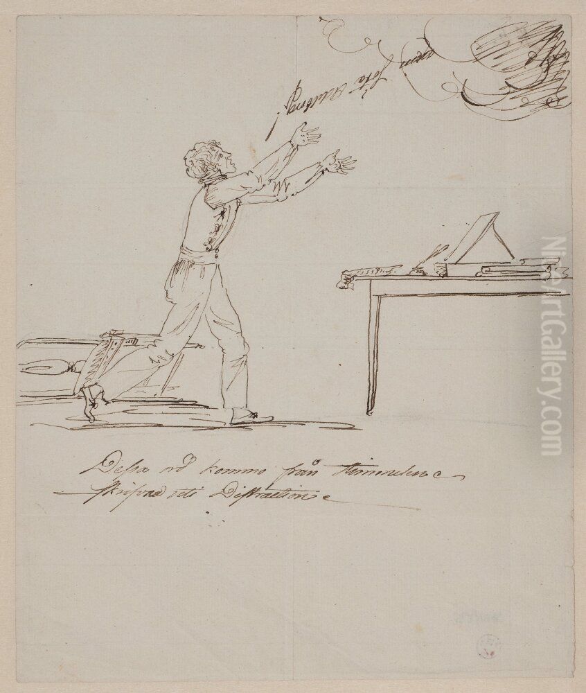 Adelborg star vid sitt skrivbord och lyssnar till Guds ord Oil Painting by Per Otto Adelborg