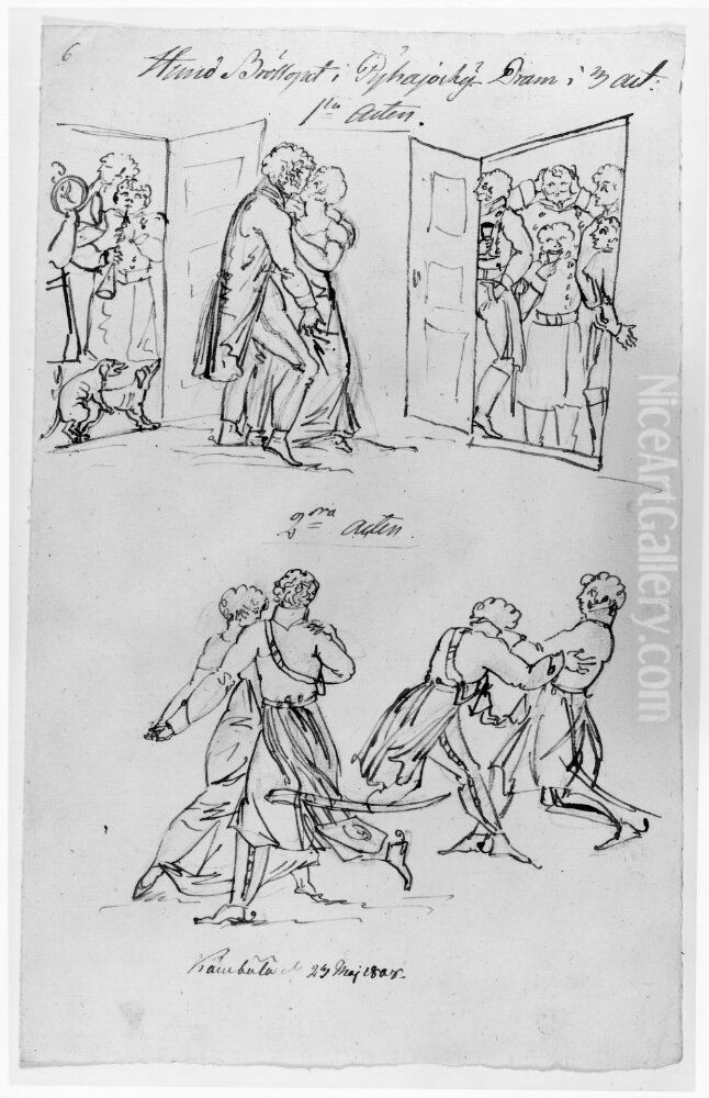 Hundbrollopet i Pijhajockij. Drama i tre akter [...] Oil Painting by Per Otto Adelborg