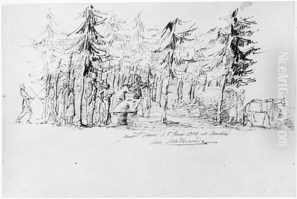 Hos Mollersward i Kembela. Pingstdagen den 5 juni 1808 Oil Painting by Per Otto Adelborg