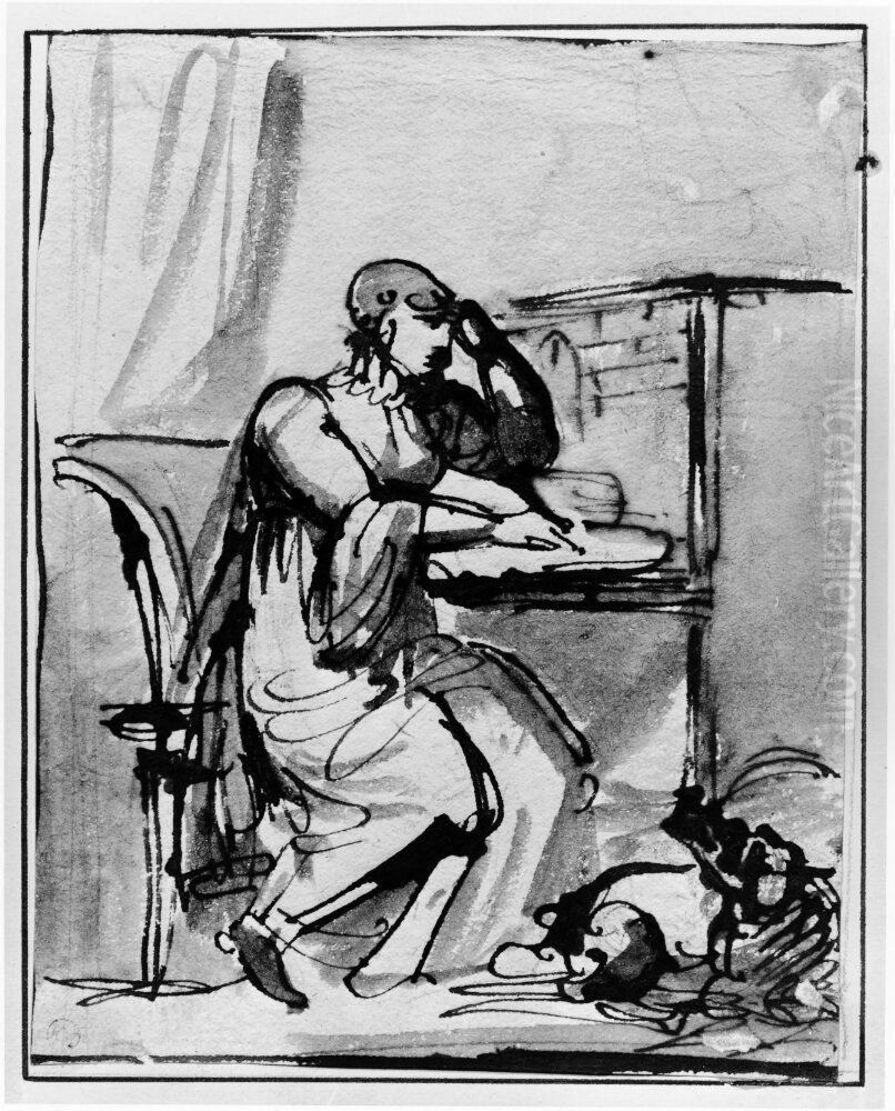 Dam sittande vid skrivbord Oil Painting by Johan Fredrik von Breda