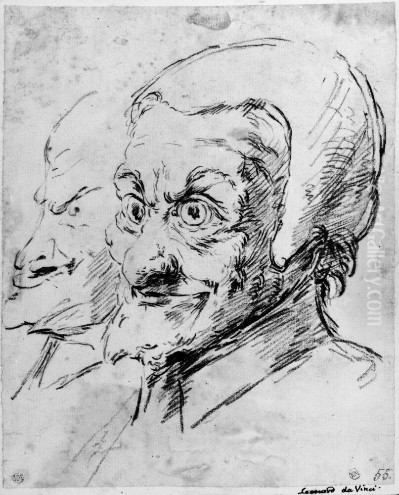 Two grotesque male heads Oil Painting by Carlo Maratta or Maratti