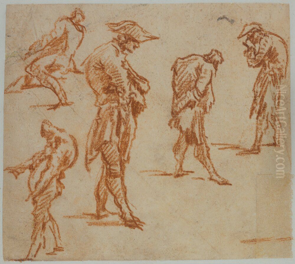 Fem manliga figurer Oil Painting by Giovanni Battista Piranesi