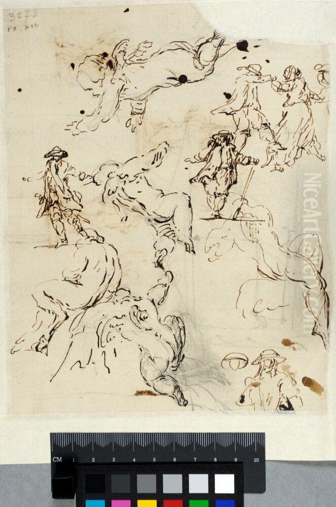 Studies of Figures and of Putti Oil Painting by Carl Harleman