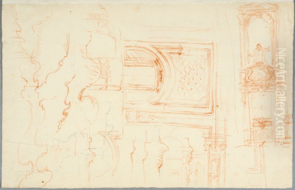 Studies for the Royal Chapel, Stockholm. Wall elevations and profiles Oil Painting by Carl Harleman