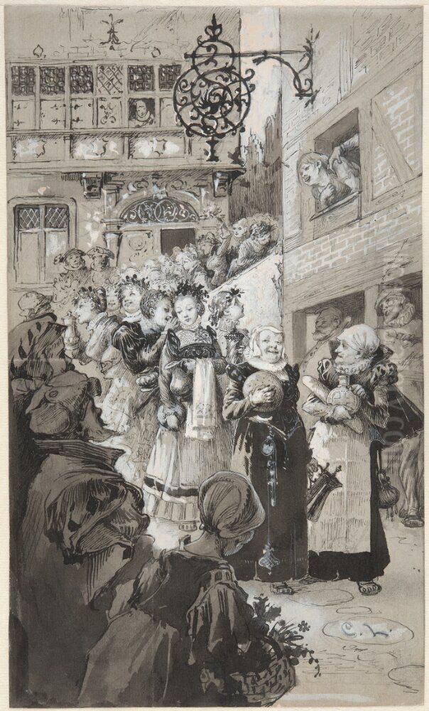 Procession to the Bridal Bath (illustration for Svenska folket) Oil Painting by Carl Larsson