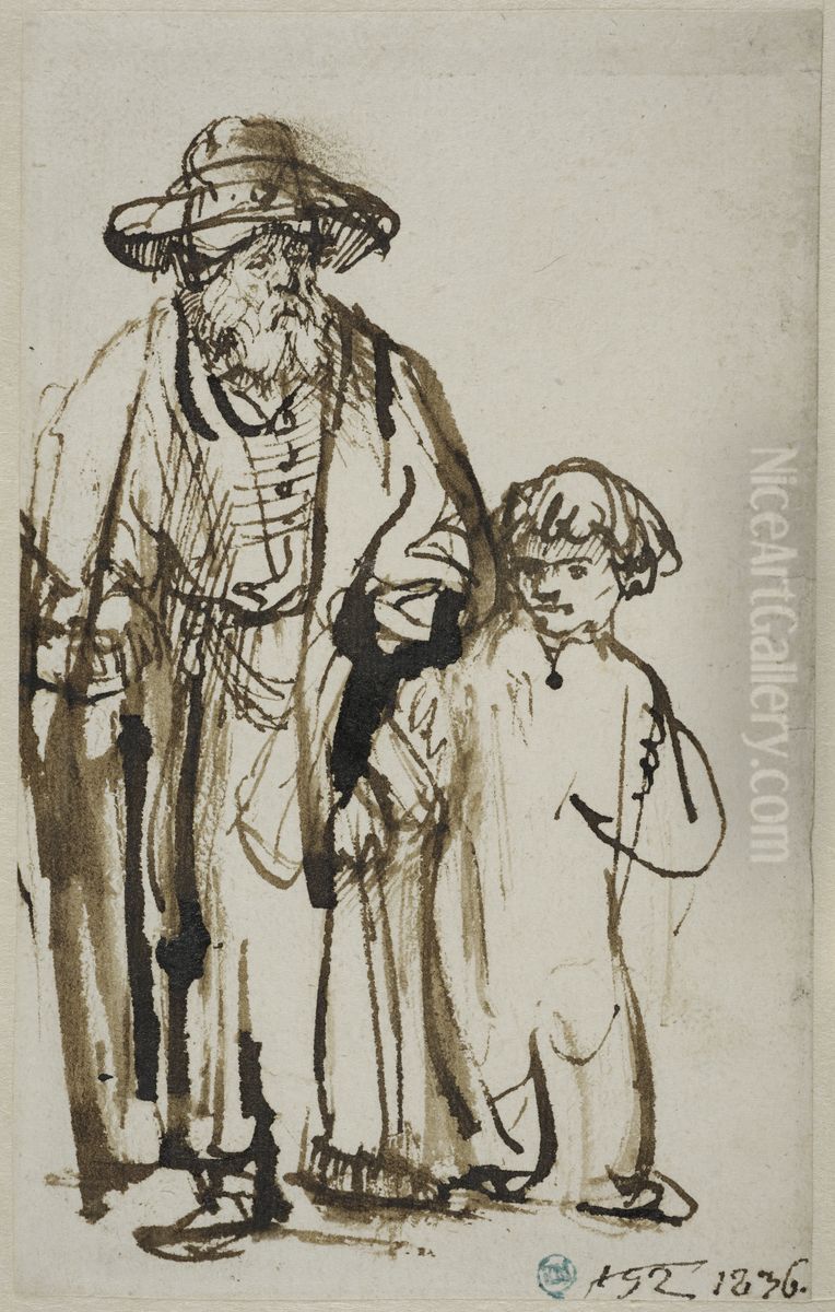 Gammal man och en pojke Oil Painting by Rembrandt