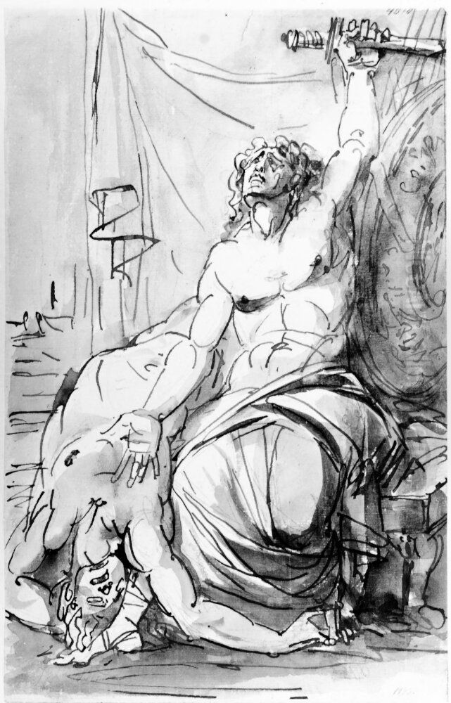 Akilles vid Patrokles lik Oil Painting by Johan Tobias Sergel