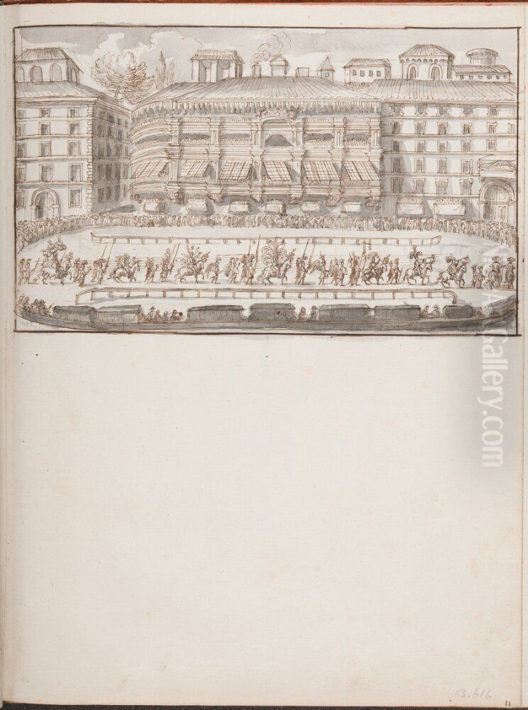 Tournament in the Piazza di S. Marco on the Corso, Rome, Performed during the Carnival in 1669 Oil Painting by Pierre Paul Sevin