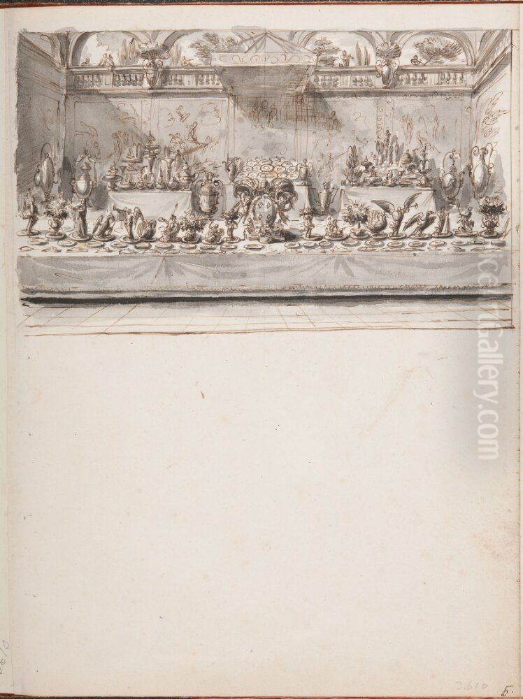 Banquet Table with Trionfi and the Arms of Pope Clement IX in the Centre Oil Painting by Pierre Paul Sevin