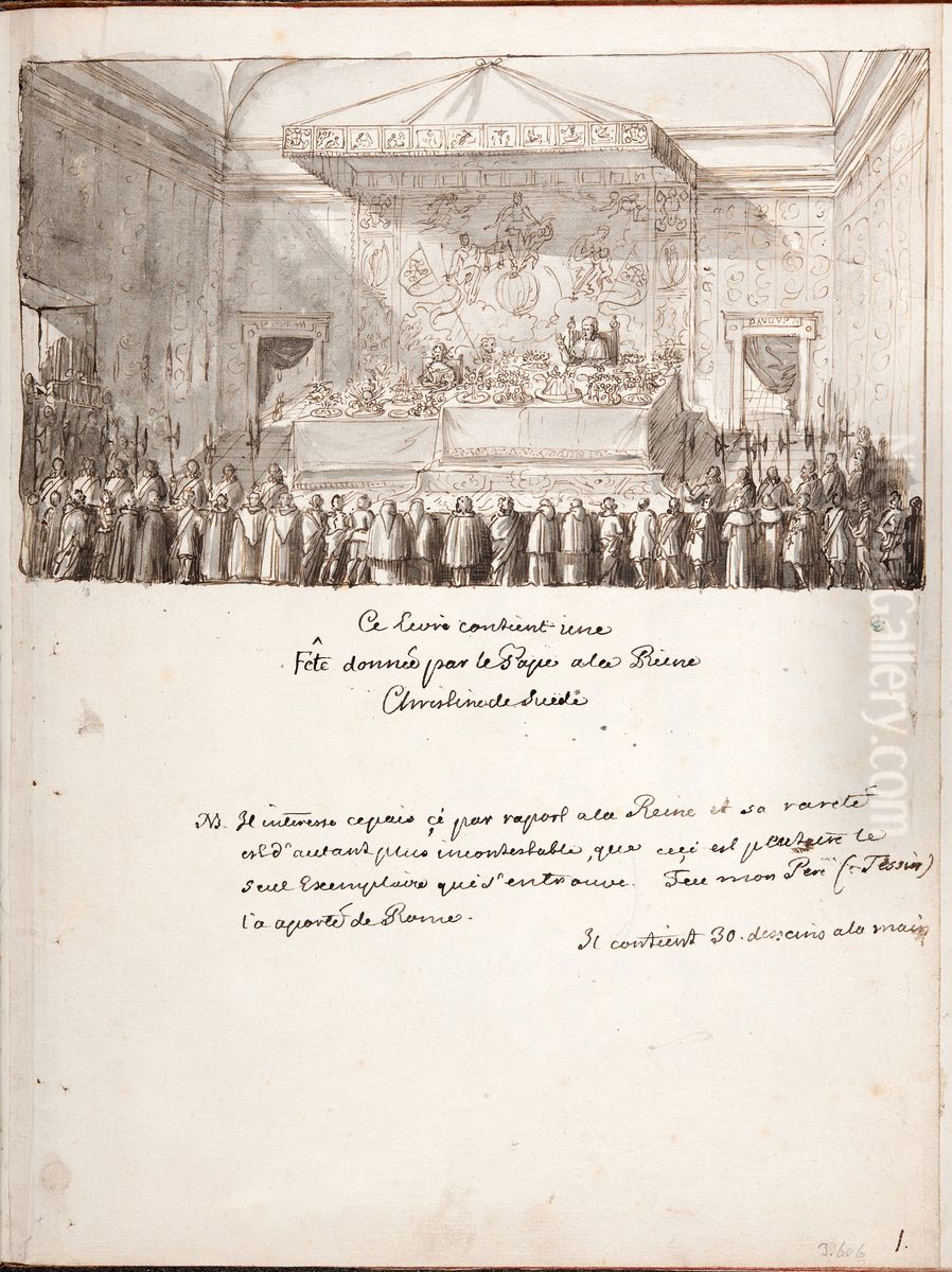 Queen Christina of Sweden at a Banquet Given by Pope Clement IX on 9 December 1668 Oil Painting by Pierre Paul Sevin