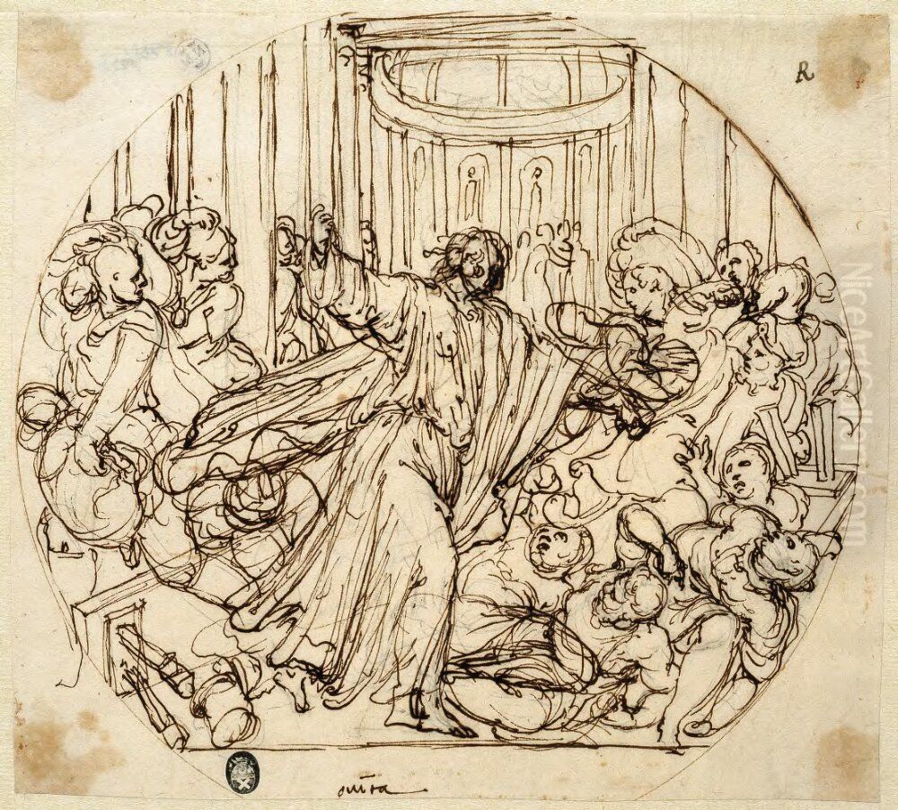 The Expulsion from the Temple Oil Painting by Perino del Vaga