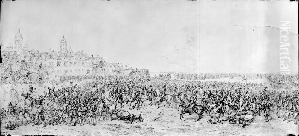 Anfall mot staden Halle Oil Painting by Alexander Wetterling