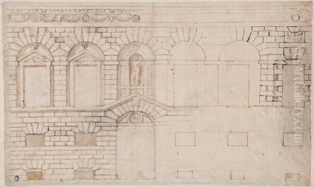 The Facade of Giulio Romano's House in Mantua Oil Painting by Giulio Romano (Orbetto)