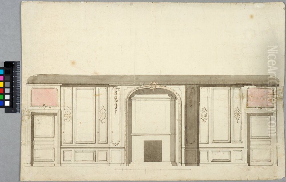 Draft for a wall with a stove in a broad niche, elevation Oil Painting by Carl Harleman