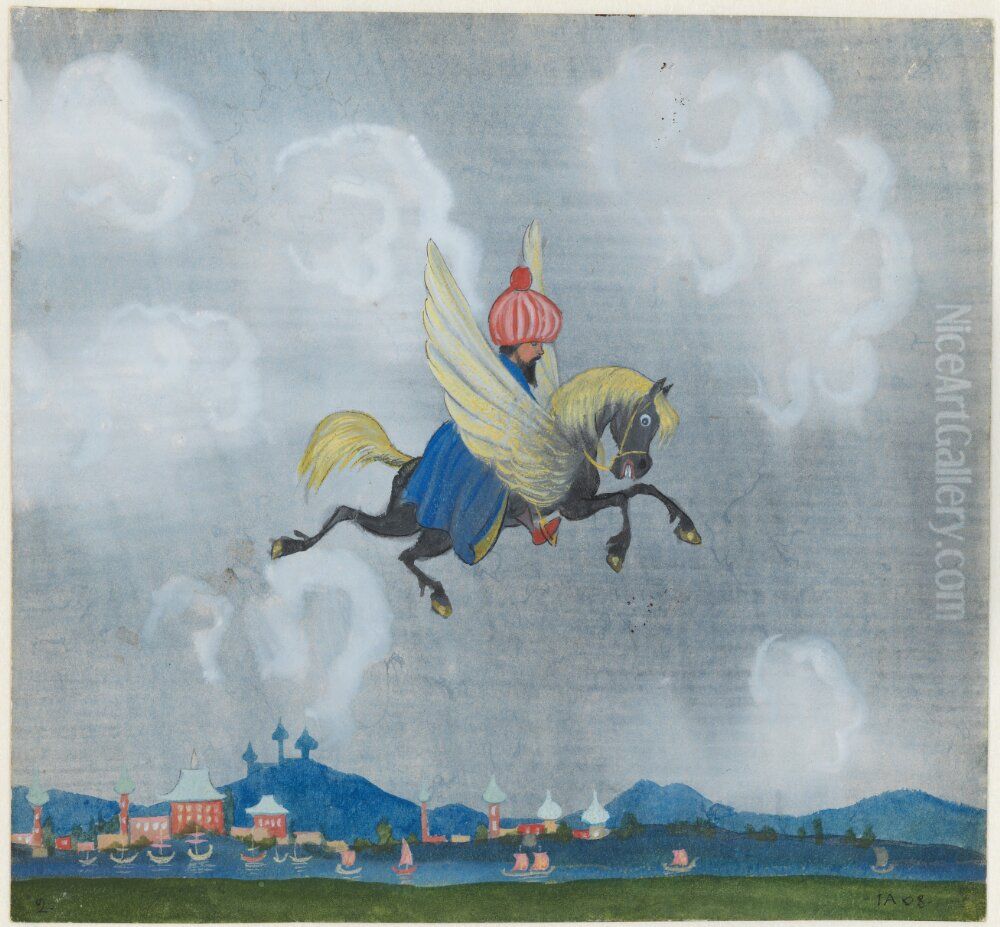 Ben Onis drom. Serie om 8 akvareller. 2, Det bar uppat over stad och land Oil Painting by Ivar Arosenius