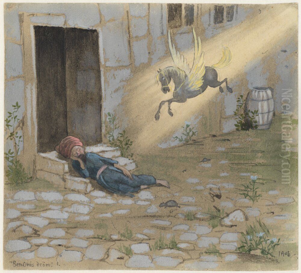 Ben Onis drom. Serie om 8 akvareller. 1, Ben Oni sorgens son, den fattige och foraktade. Oil Painting by Ivar Arosenius