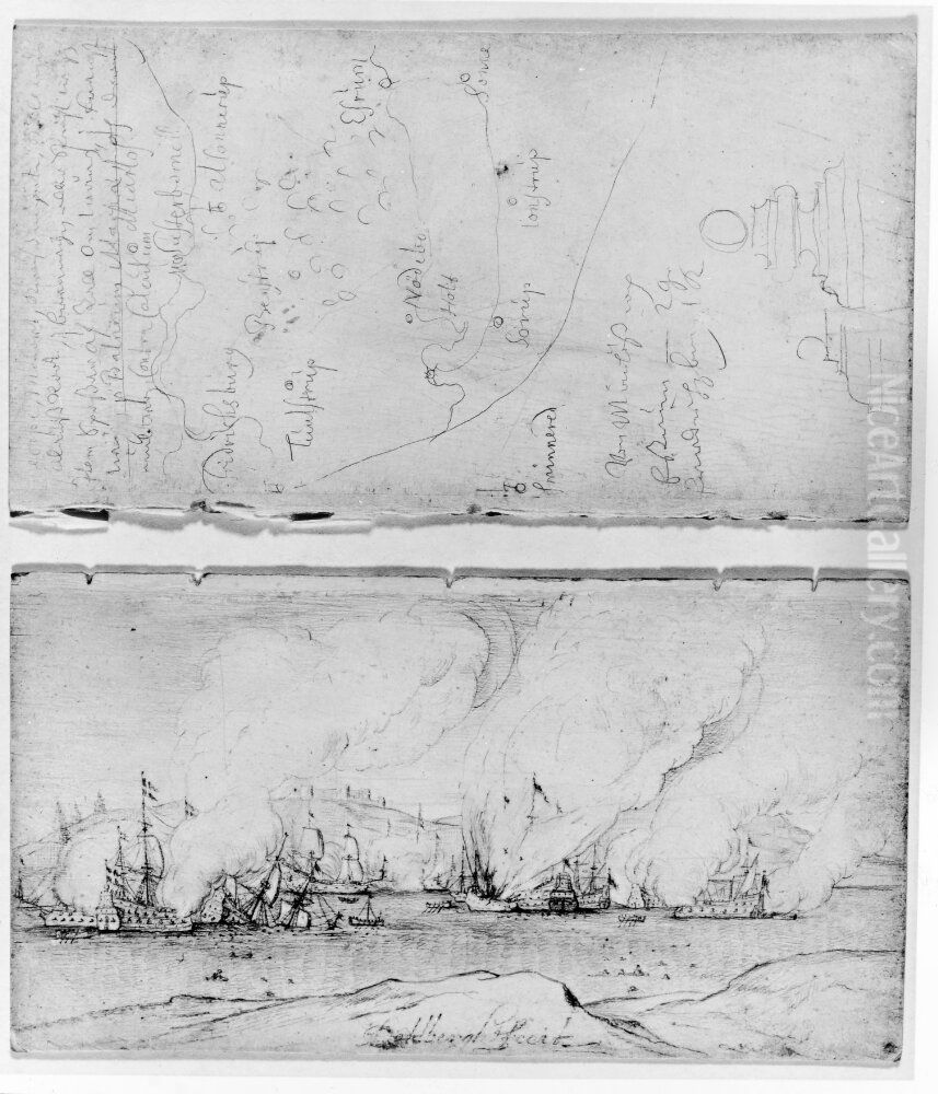 Liten skissbok forestallande Fridricksborg 1658, Lillo slott, Wed Bodekulla 1658 (senare Karlshamn), Roskildefjorden m fl orter Oil Painting by Erik Dahlbergh