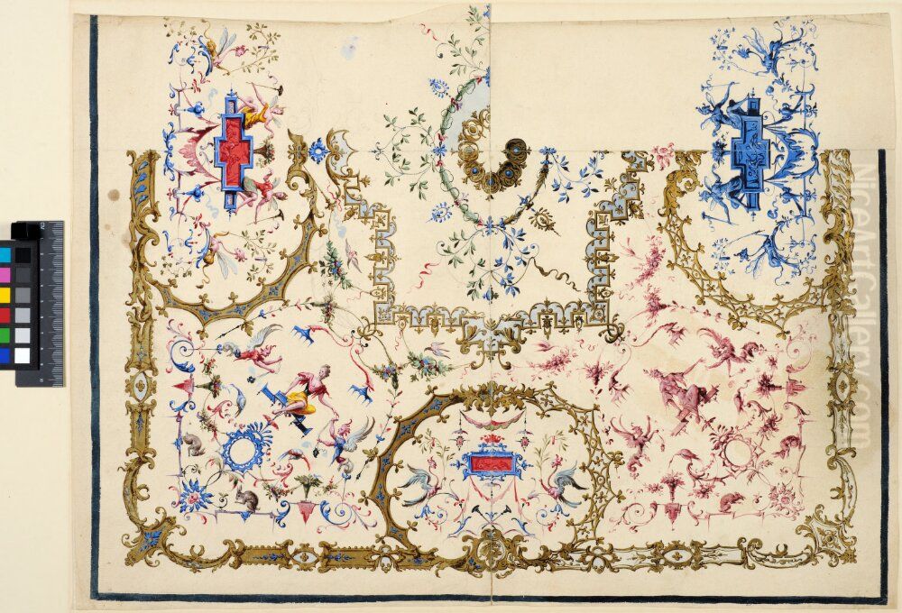 Project for ceiling, two variations Oil Painting by Claude III Audran