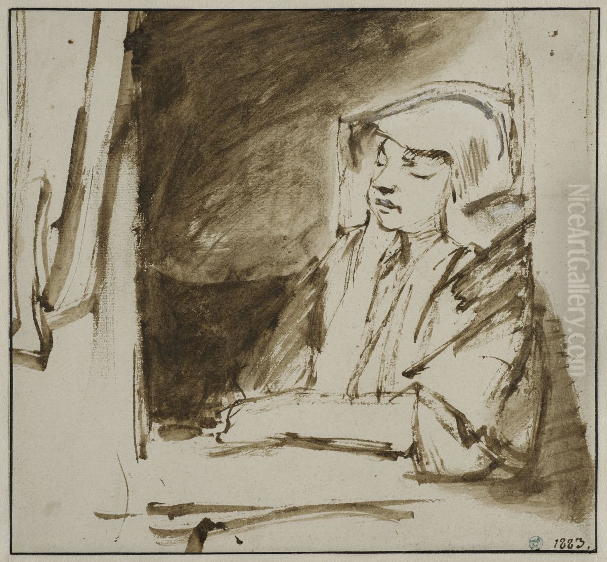 Sovande kvinna vid ett oppet fonster Oil Painting by Rembrandt