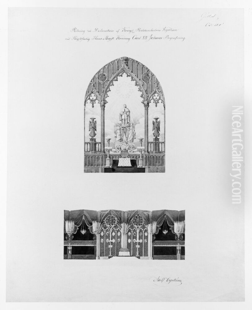 Decoration of Riddarholm Church for the funeral of Charles XIV in 1844 Oil Painting by Per Axel Nystrom