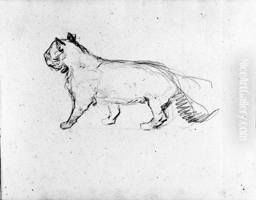 Gaende katt. Blad 34 i skissbok om 36 blad Oil Painting by Paul Gauguin