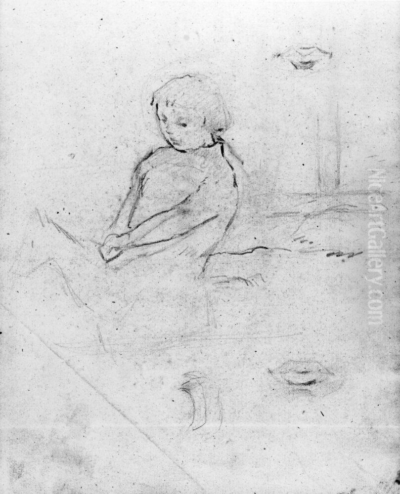 Barn pa en gunghast, Aline. Blad 36 verso i skissbok om 36 blad Oil Painting by Paul Gauguin