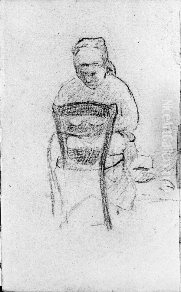 Sittande kvinna. Blad 30 verso i skissbok om 36 blad Oil Painting by Paul Gauguin